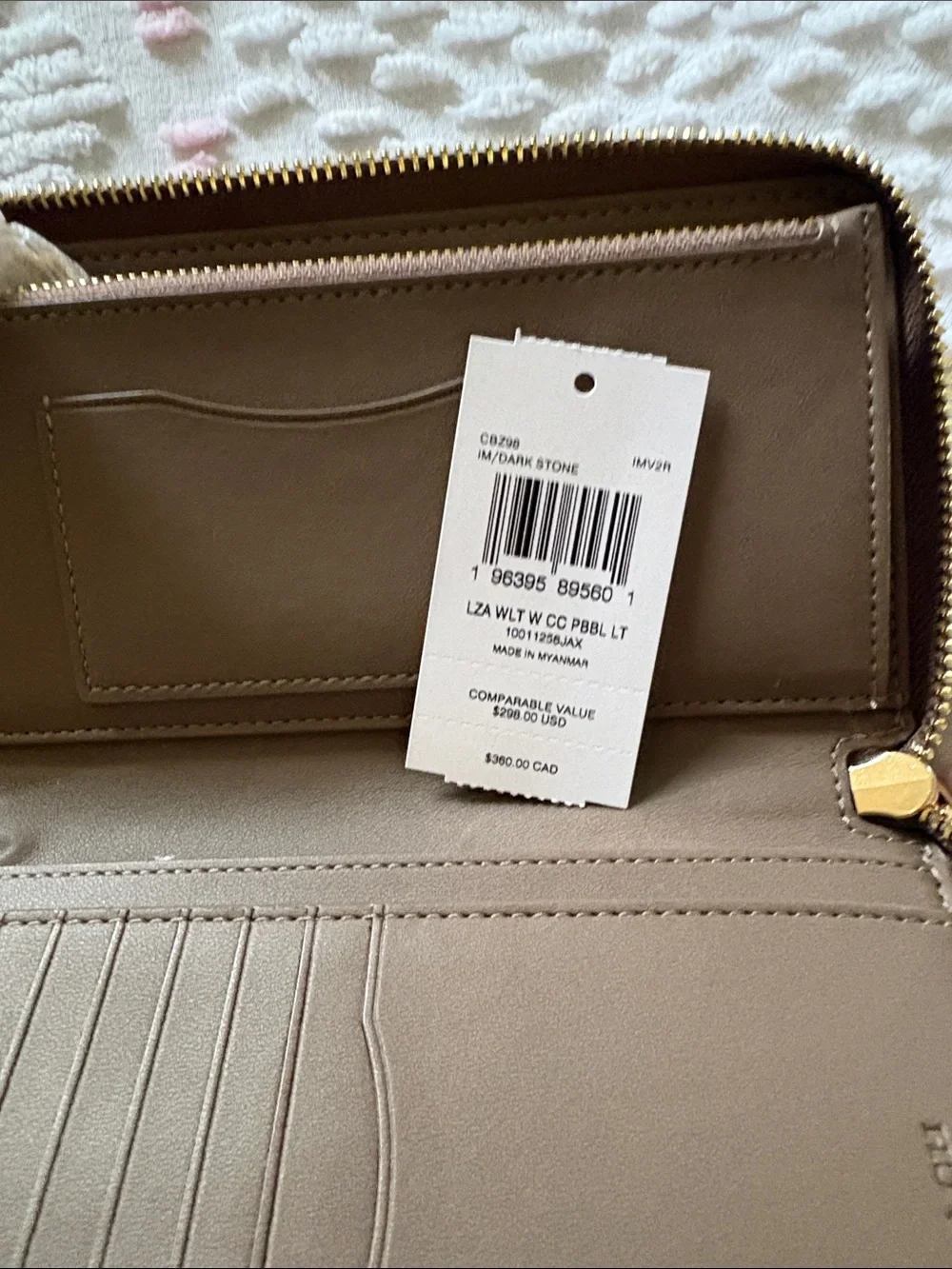 Coach Pebbled Leather Wristlet in Taupe Brown with Gold Hardware